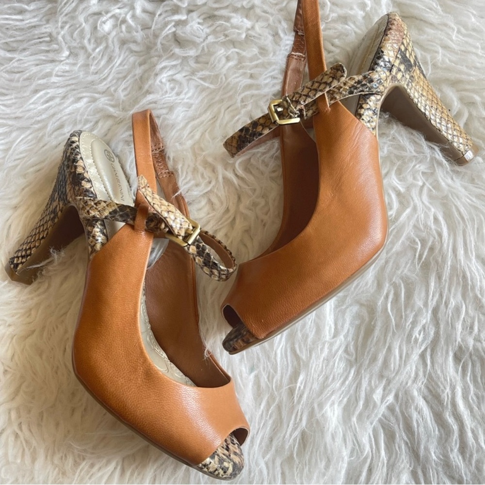 Women’s Giani Bernini Viviana Brown Snakeskin Peep-toe Heels size 6.5